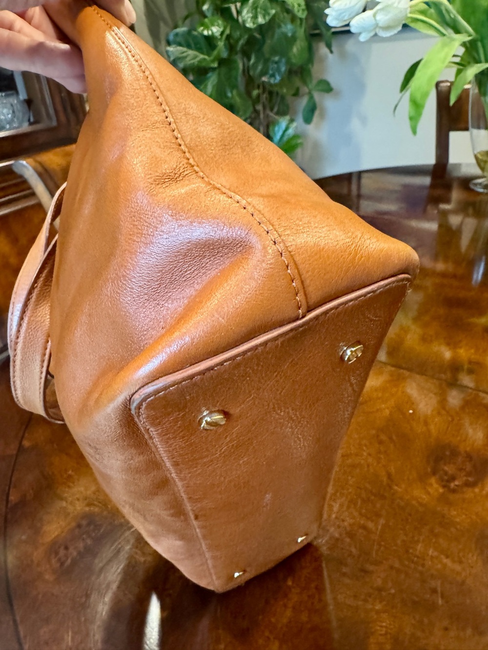 Tory Burch Cognac Leather Logo Tote - Picture 6 of 16